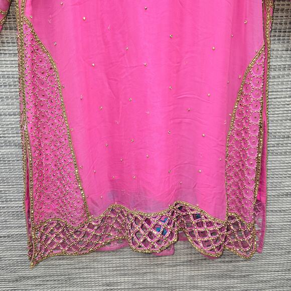 Indian Bridal Kaftan Pink Gold Beaded Rhinestone Mermaid Fairy Boho Maximalist - Picture 9 of 10